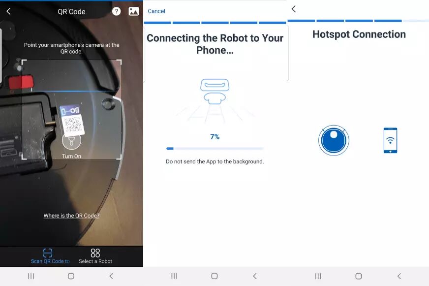 The app set-up process of the Ecovacs Deebot X1 OMNI is shown.